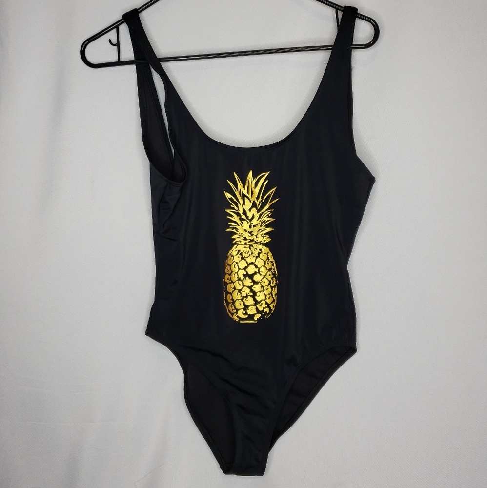 City Streets black Swimsuit Small gold pineapple
